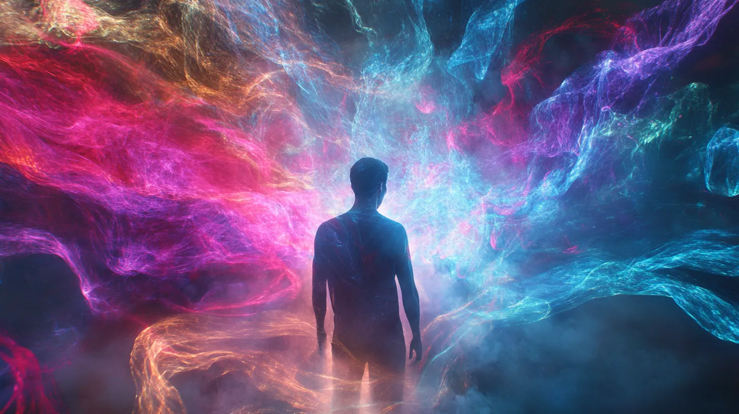 Image d'une personne debout avec un flux d'énergie autour d'elle